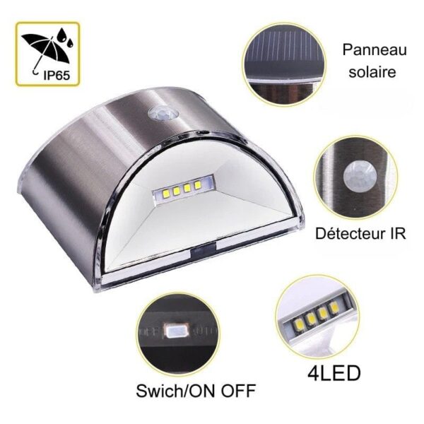 Applique solaire murale inox avec ou sans détecteur de mouvement