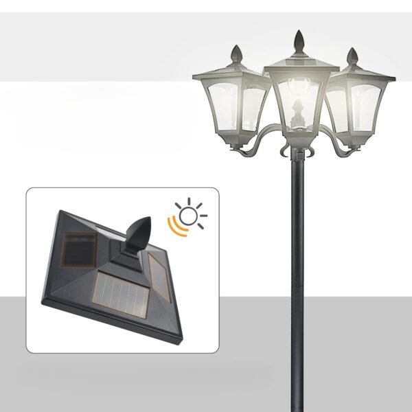 Lampadaire solaire LED 3 têtes d'extérieur