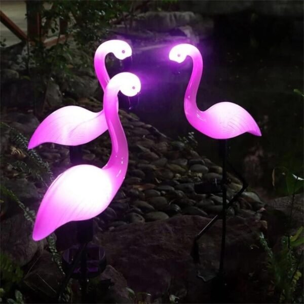 Borne solaire LED flamant rose