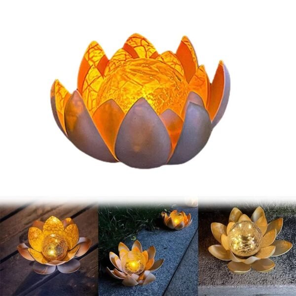 Fleur de lotus avec boule en verre craquelé solaire