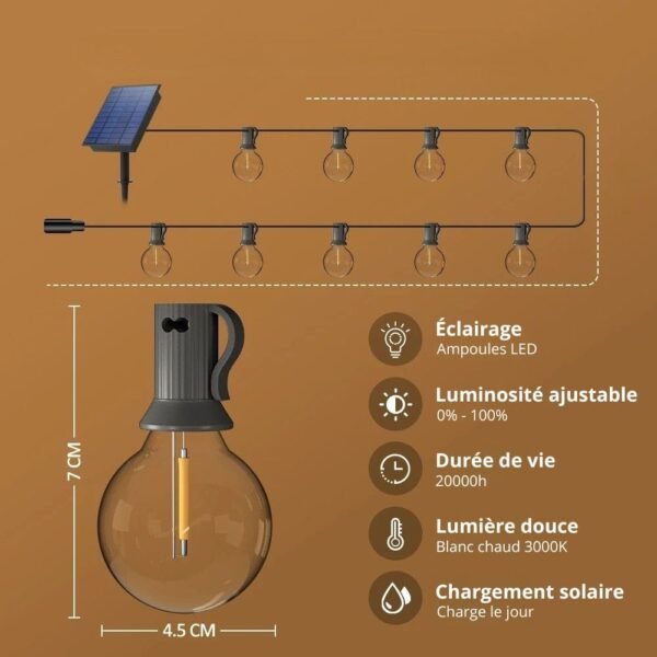 Guirlande solaire guinguette ampoules LED jusqu'à 15m