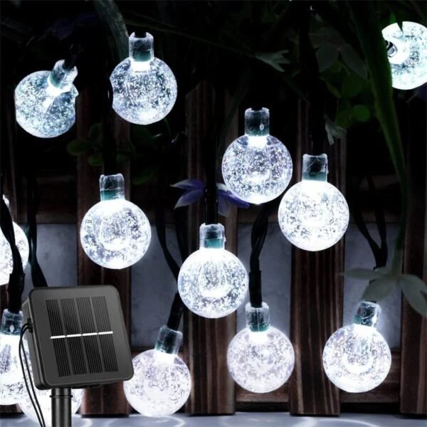 Guirlande solaire guinguette boules LED blanches