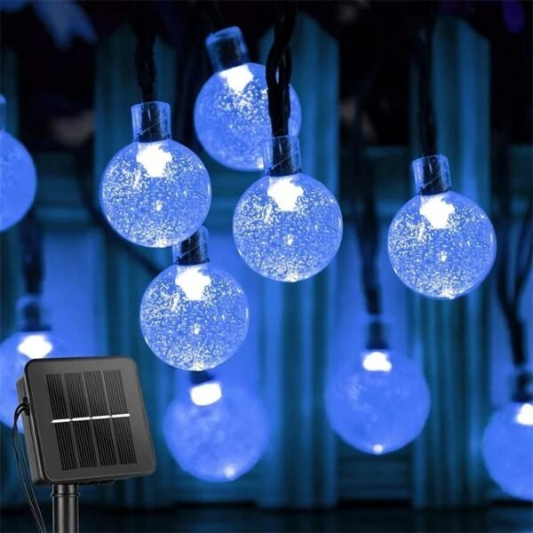 Guirlande solaire guinguette boules LED bleues