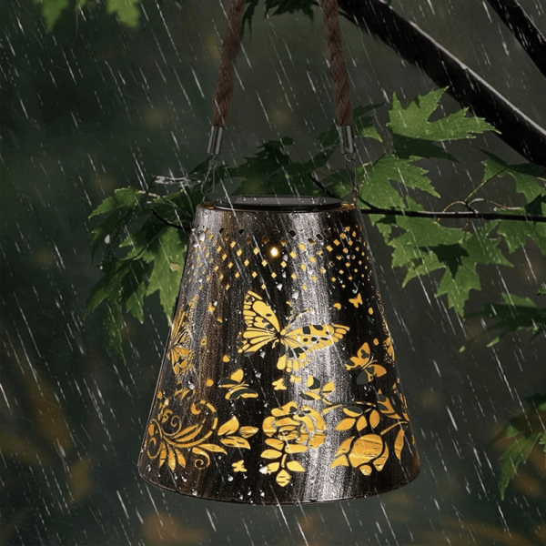 Lanterne solaire cloche avec motifs papillons