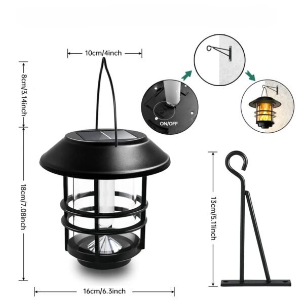 Lanterne solaire noire effet flamme vacillante