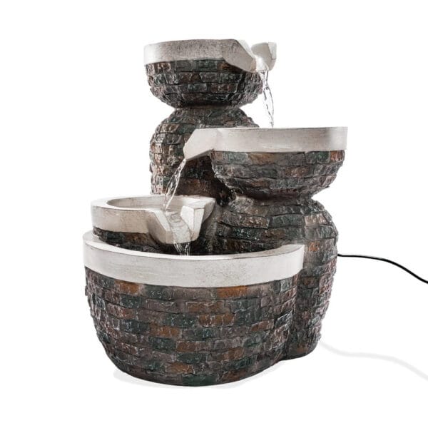 Fontaine solaire cascade de bols en pierre