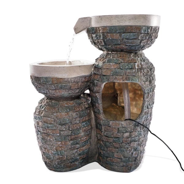 Fontaine solaire cascade de bols en pierre
