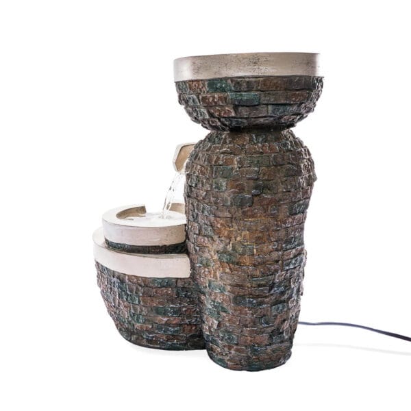 Fontaine solaire cascade de bols en pierre