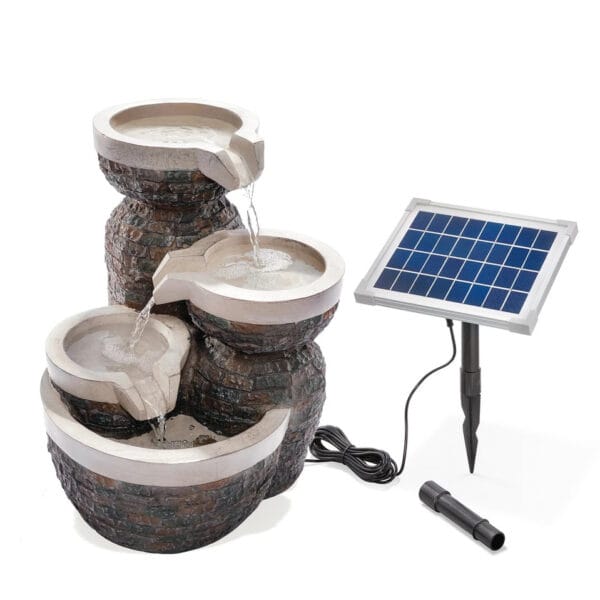Fontaine solaire cascade de bols en pierre