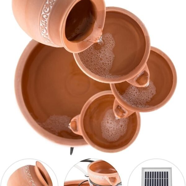 Fontaine solaire pour jardin cascade de pots en terre cuite