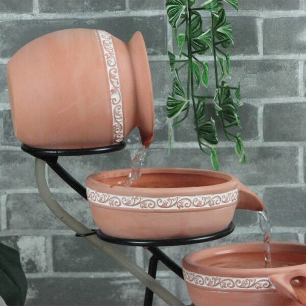 Fontaine solaire pour jardin cascade de pots en terre cuite