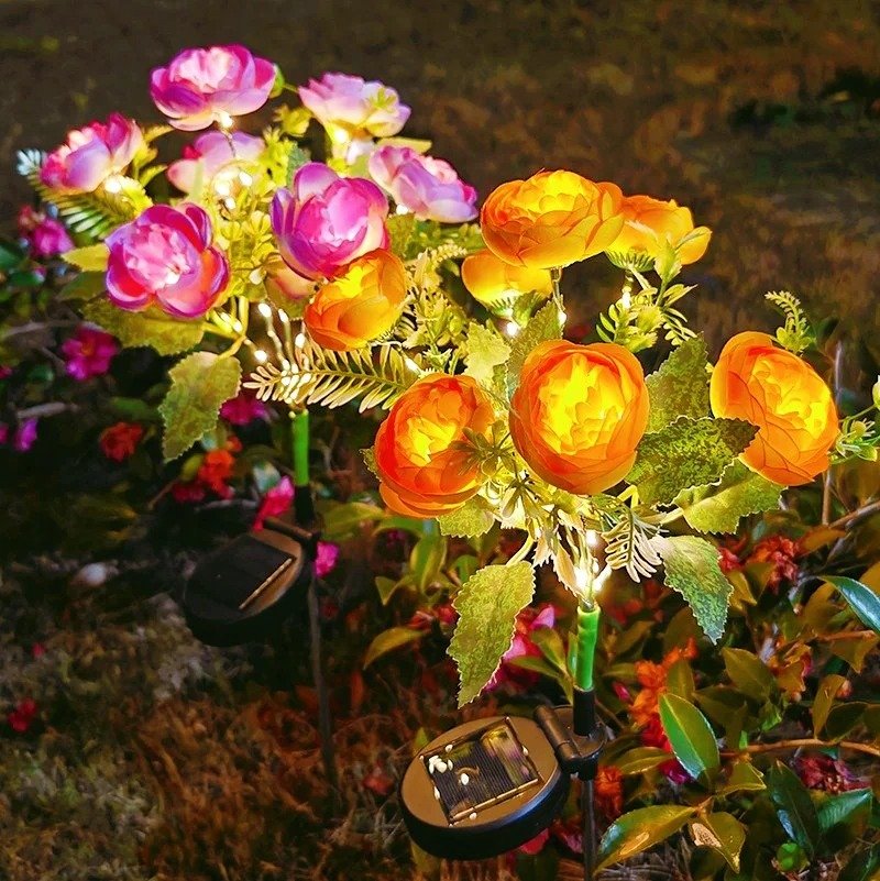 Lampe plante à fleurs camélia solaires pour jardin 8 Lampe plante à fleurs camélia solaires pour jardin