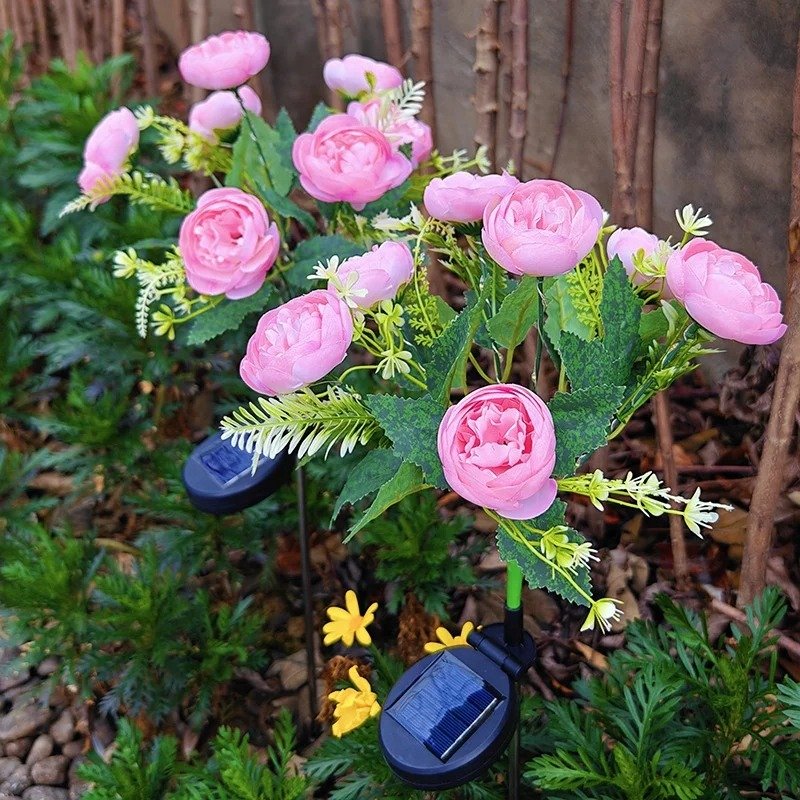 Lampe plante à fleurs camélia solaires pour jardin 3 Lampe plante à fleurs camélia solaires pour jardin