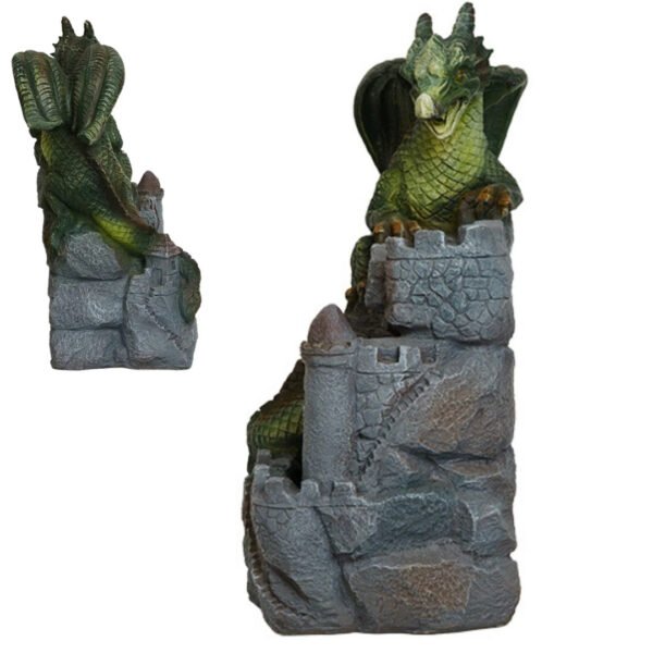 Fontaine solaire médiévale château et dragon